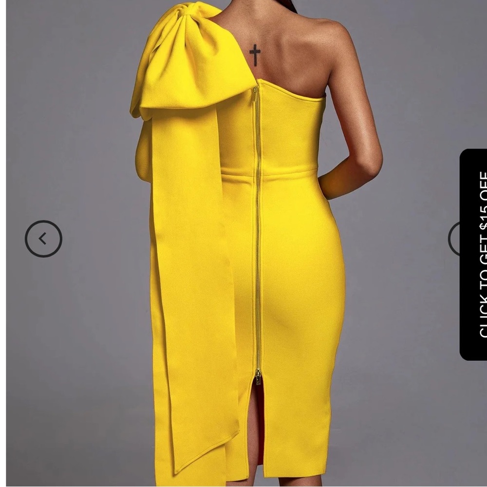 Yellow one shoulder bodycon dress 💛🌟 - Picture 4 of 16